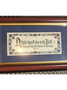Delight Thyself Also In The Lord Psalms 37:4 Caligraphy Artwork Vintage 1998!